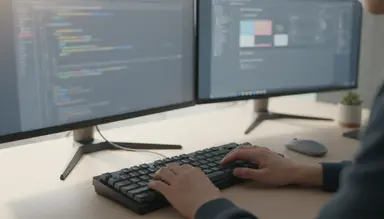 Developer workstation with two monitors